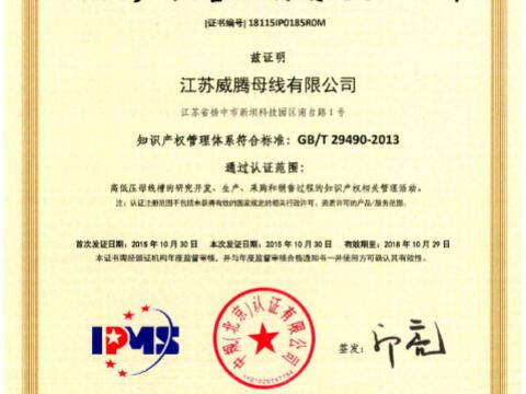 喜讯！祝贺尊龙凯时母线获得知识产权治理系统认证